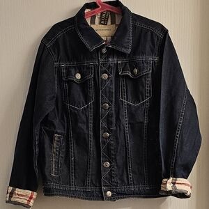 BURBERRY Jacket Jean Jacket Kid's Size 10Y Nova Check Large Equestrian Logo EUC